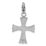 Polished Pink CZ Cross Lobster Clasp Charm Pendant in 316 Stainless Steel