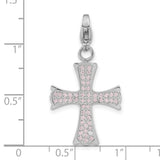 Polished Pink CZ Cross Lobster Clasp Charm Pendant in 316 Stainless Steel