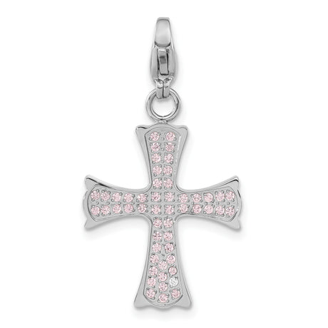 Stainless Steel Cross Pendant with Pink Cubic Zirconia, Unisex Minimalist Religious Jewelry