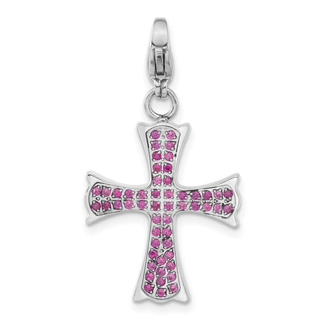 Stainless Steel Cross Pendant with Cubic Zirconia, Flared Design, Spiritual Jewelry