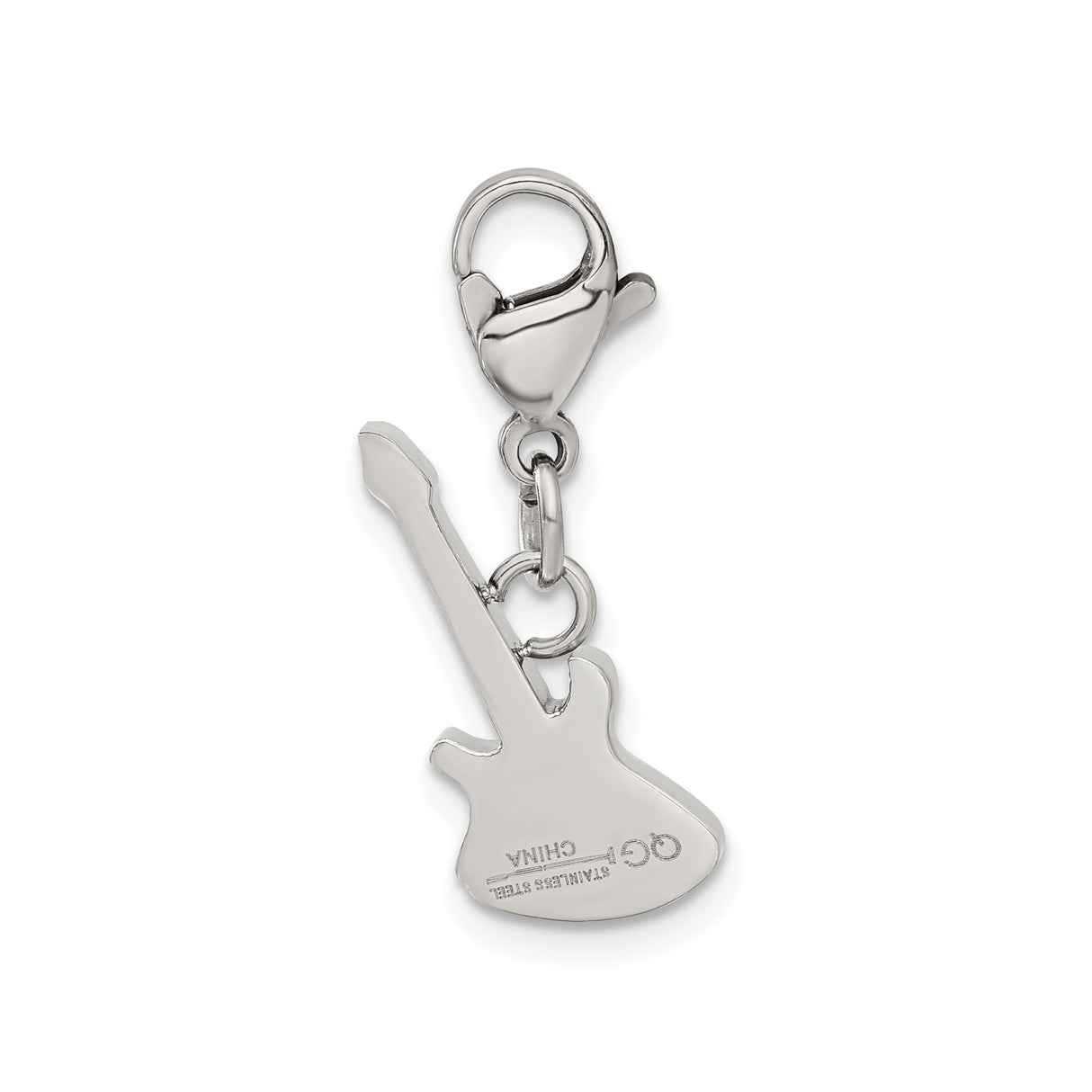 Polished Black CZ Guitar Lobster Clasp Charm Pendant in Real 316 Stainless Steel