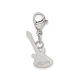 Polished Black CZ Guitar Lobster Clasp Charm Pendant in Real 316 Stainless Steel