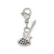 Polished Black CZ Guitar Lobster Clasp Charm Pendant in Real 316 Stainless Steel