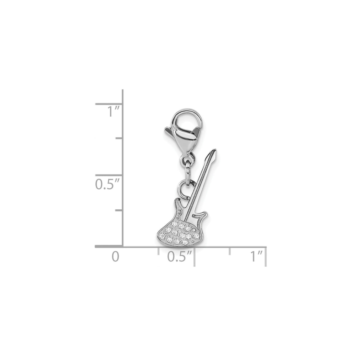 Polished CZ Guitar Lobster Clasp Charm Pendant in Real 316 Stainless Steel