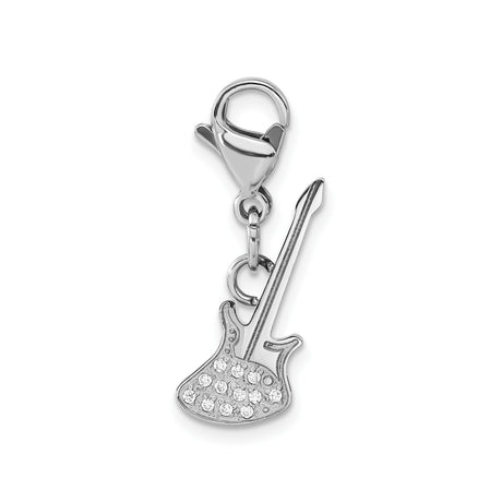 Polished CZ Guitar Lobster Clasp Charm Pendant in Real 316 Stainless Steel