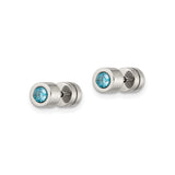 Stainless Steel Round Blue Gemstone Bezel Stud Earrings