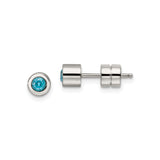 Unisex Stainless Steel Stud Earrings with Round Blue Gemstone, Bezel Set Minimalist Design, Flat Back Screw for Secure Fit, Modern Fashion Accessory for Daily Wear, Piercing Safe and Symbol-Free