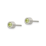 Stainless Steel Stud Earrings with Green Cubic Zirconia, Modern Minimalist Unisex Design