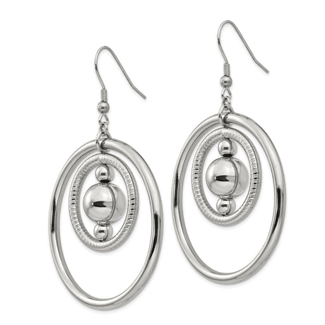 Stainless Steel Dangle Earrings with Open Concentric Circles and Polished Bead Accents