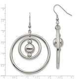 Stainless Steel Dangle Earrings with Open Concentric Circles and Polished Bead Accents