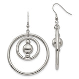 Stainless Steel Dangle Earrings with Open Concentric Circles and Polished Bead Accents