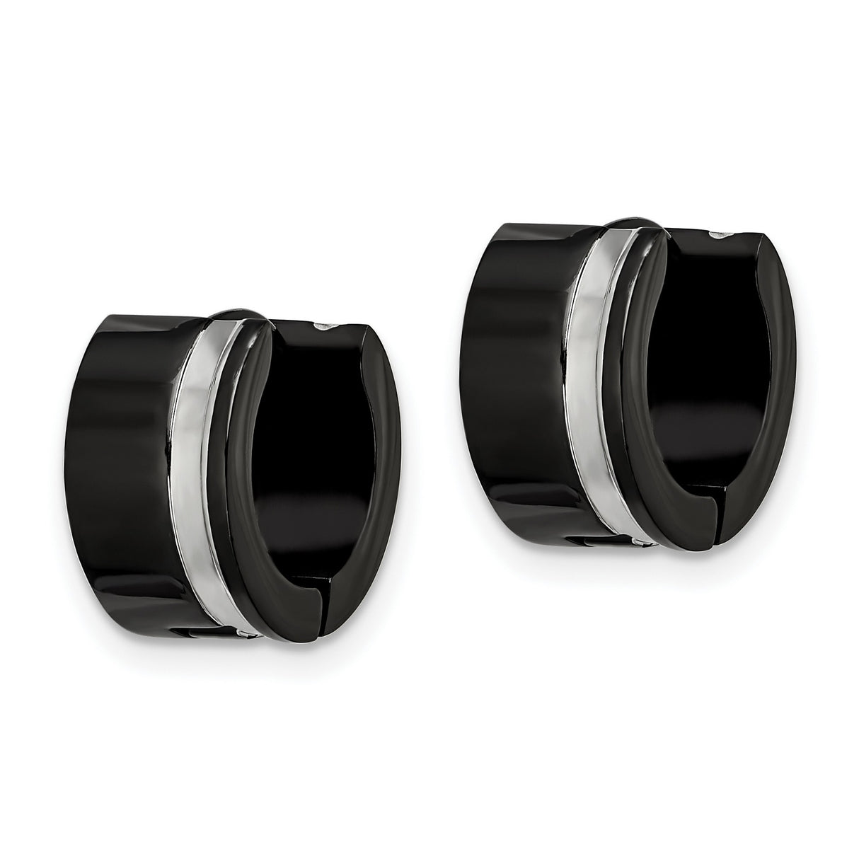 Stainless Steel Huggie Hoop Earrings with Polished Silver Stripe, Minimalist Urban Style