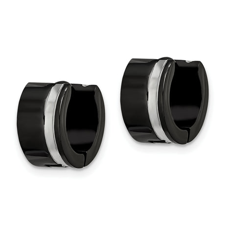 Stainless Steel Huggie Hoop Earrings with Polished Silver Stripe, Minimalist Urban Style
