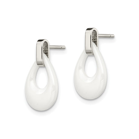 Stainless Steel Drop Earrings, White Teardrop Design with Polished Minimalist Style