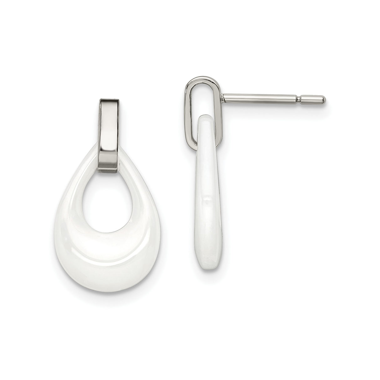 Stainless Steel Drop Earrings, White Teardrop Design with Polished Minimalist Style