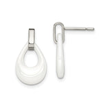 Stainless Steel Drop Earrings, White Teardrop Design with Polished Minimalist Style