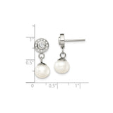 Stainless Steel Drop Earrings with Cubic Zirconia and White Pearls, Classic Bridal Style