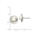 Stainless Steel Stud Earrings with White Pearls and Cubic Zirconia, Modern Circular Design