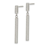 316 Stainless Steel Drop Earrings with Cubic Zirconia, Polished Rectangle Bar Design