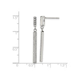 316 Stainless Steel Drop Earrings with Cubic Zirconia, Polished Rectangle Bar Design