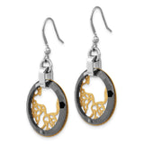 Stainless Steel Dangle Earrings with Faceted Black Ring and Coral Reef Pattern