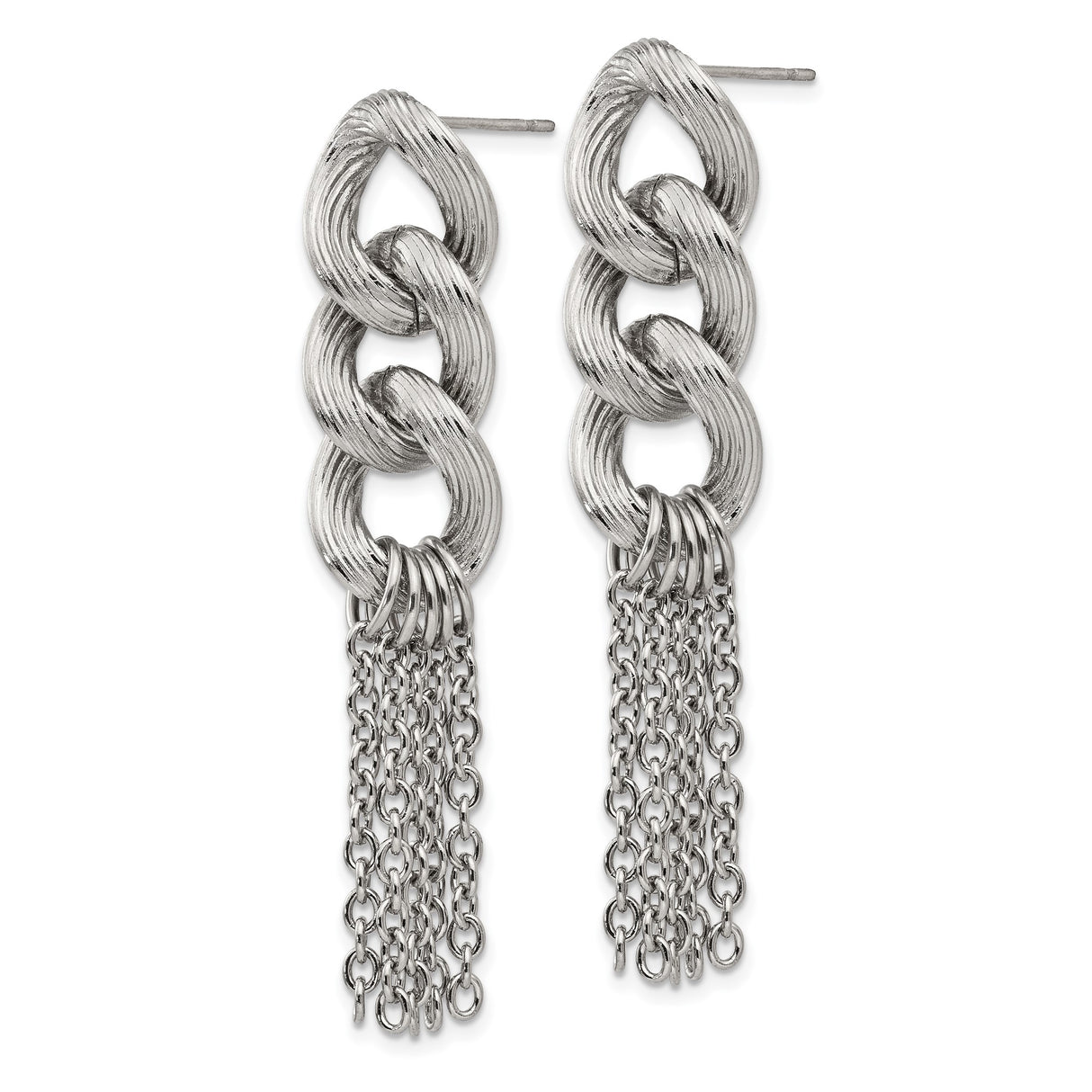 Stainless Steel Dangle Earrings with Braided Links and Chain Tassels, Modern Statement Style