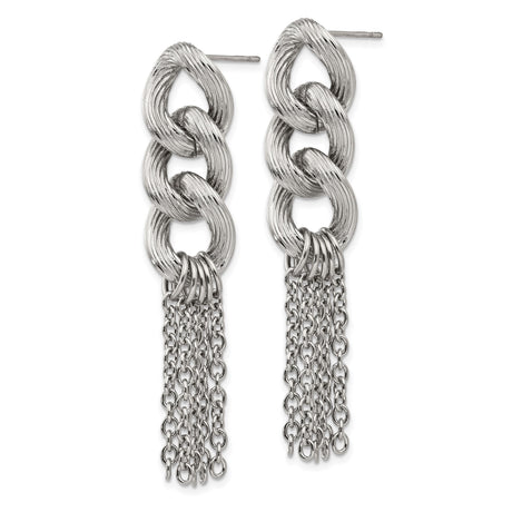 Stainless Steel Dangle Earrings with Braided Links and Chain Tassels, Modern Statement Style