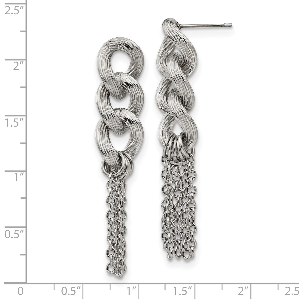 Stainless Steel Dangle Earrings with Braided Links and Chain Tassels, Modern Statement Style