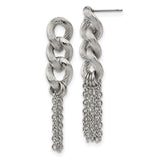 Stainless Steel Dangle Earrings with Braided Links and Chain Tassels, Modern Statement Style