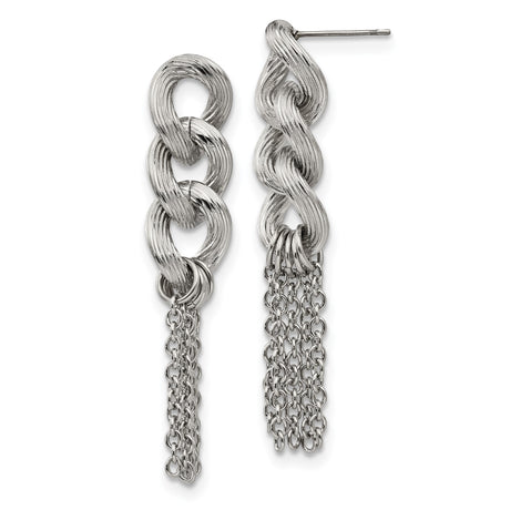 Stainless Steel Dangle Earrings with Braided Links and Chain Tassels, Modern Statement Style