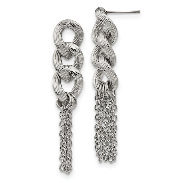 Stainless Steel Dangle Earrings with Braided Links and Chain Tassels, Modern Statement Style