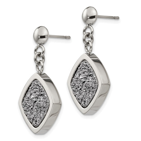 Stainless Steel Dangle Earrings with Cushion Shape Drop and Textured Glitter Center