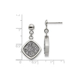 Stainless Steel Dangle Earrings with Cushion Shape Drop and Textured Glitter Center