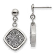 Stainless Steel Dangle Earrings with Cushion Shape Drop and Textured Glitter Center