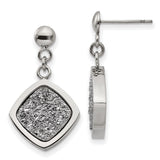 Stainless Steel Dangle Earrings with Cushion Shape Drop and Textured Glitter Center