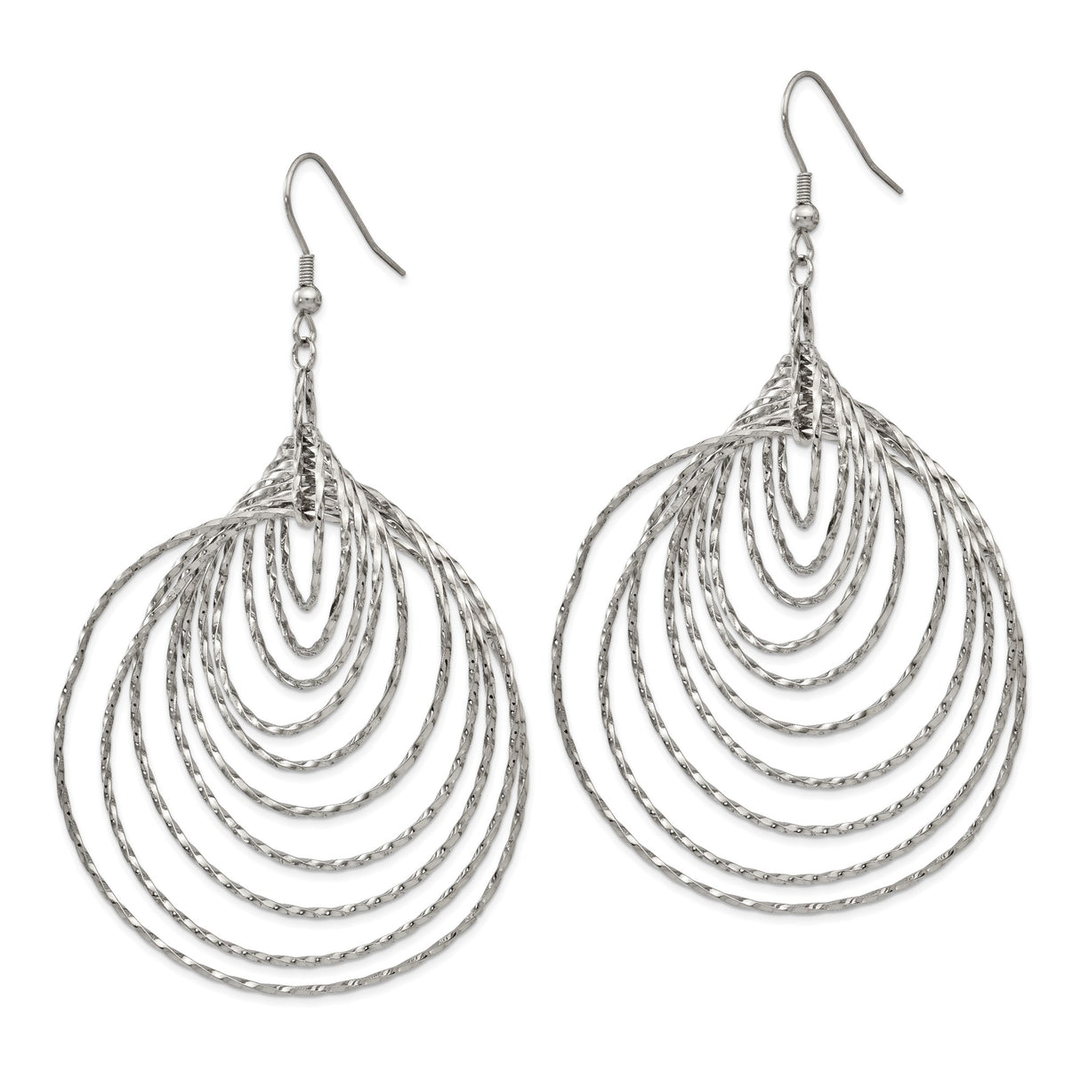 Stainless Steel Dangle Earrings with Layered Teardrop Hoop Design, Textured Modern Style