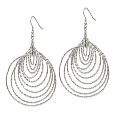 Stainless Steel Dangle Earrings with Layered Teardrop Hoop Design, Textured Modern Style
