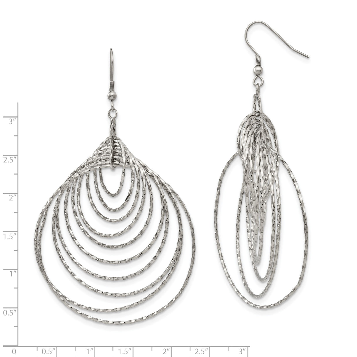 Stainless Steel Dangle Earrings with Layered Teardrop Hoop Design, Textured Modern Style
