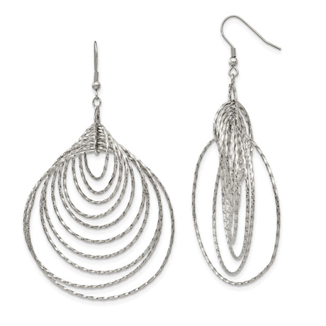 Stainless Steel Dangle Earrings with Layered Teardrop Hoop Design, Textured Modern Style