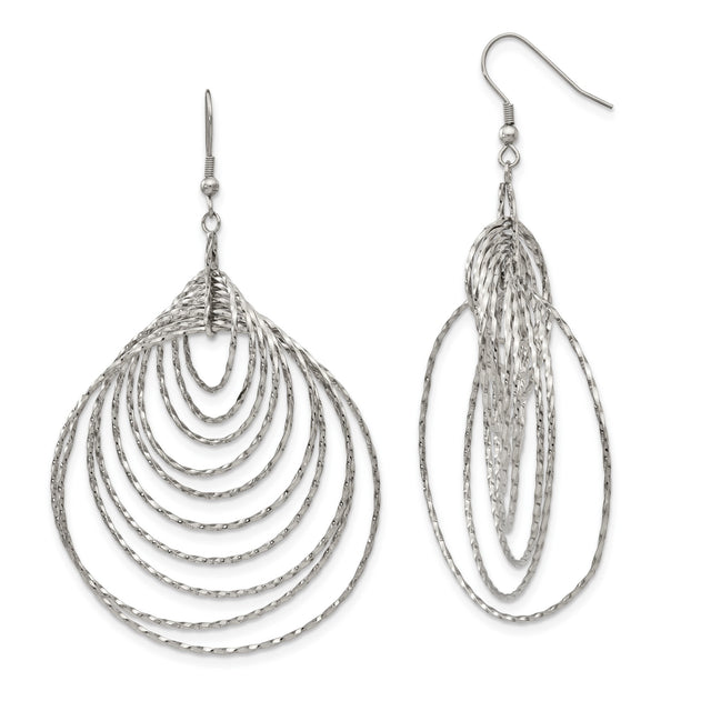 Stainless Steel Dangle Earrings with Layered Teardrop Hoop Design, Textured Modern Style