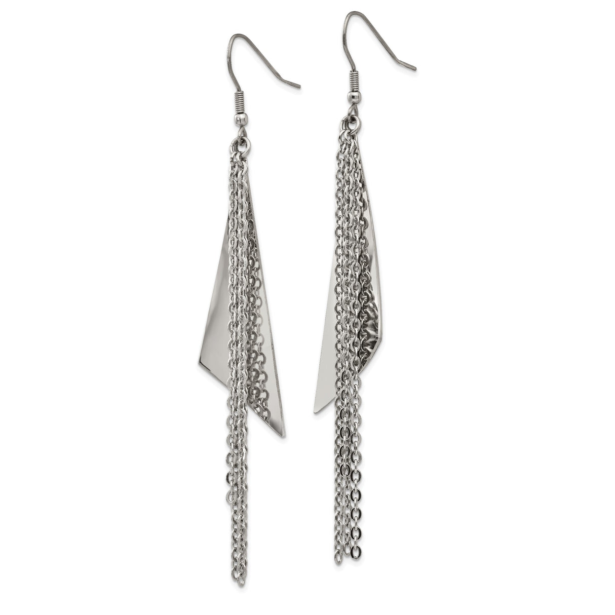 Stainless Steel Dangle Earrings with Multi-Strand Chain Tassels and Geometric Accents