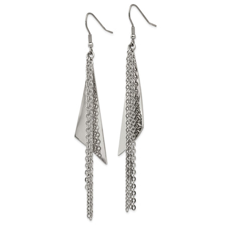 Stainless Steel Dangle Earrings with Multi-Strand Chain Tassels and Geometric Accents