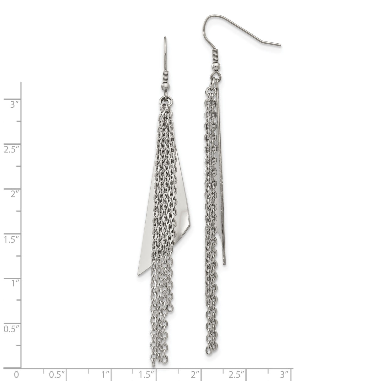 Stainless Steel Dangle Earrings with Multi-Strand Chain Tassels and Geometric Accents