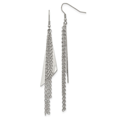 Stainless Steel Dangle Earrings with Multi-Strand Chain Tassels and Geometric Accents
