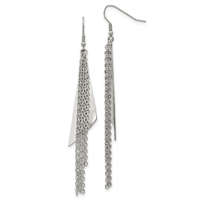 Stainless Steel Dangle Earrings with Multi-Strand Chain Tassels and Geometric Accents