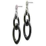 Stainless Steel Dangle Earrings with Interlocking Black and Silver Oval Links, Modern Geometric Style