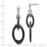 Stainless Steel Dangle Earrings with Interlocking Black and Silver Oval Links, Modern Geometric Style