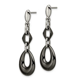Stainless Steel Drop Earrings, Geometric Dangle Design with Black Accents, Linked Oval and Teardrop Shapes