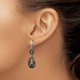 Stainless Steel Drop Earrings, Geometric Dangle Design with Black Accents, Linked Oval and Teardrop Shapes