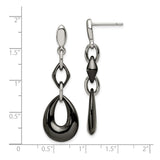 Stainless Steel Drop Earrings, Geometric Dangle Design with Black Accents, Linked Oval and Teardrop Shapes